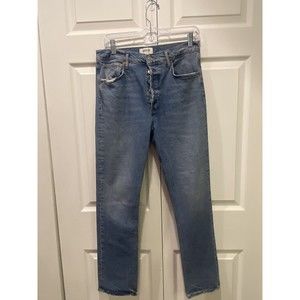 AGolde High Rise Crop Straight Leg Button Fly Jeans 28 Long Cove
